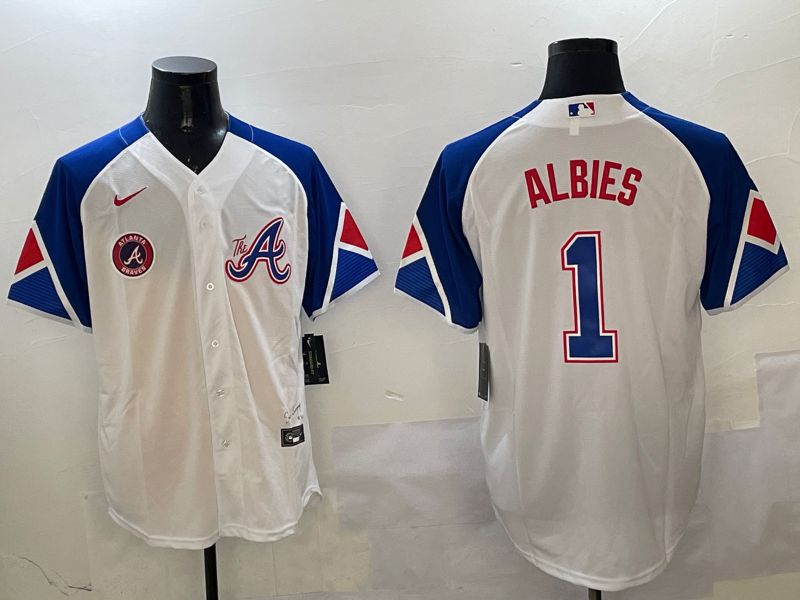 Men Atlanta Braves #1 Albies White City Edition 2025 Nike MLB Jersey style 8